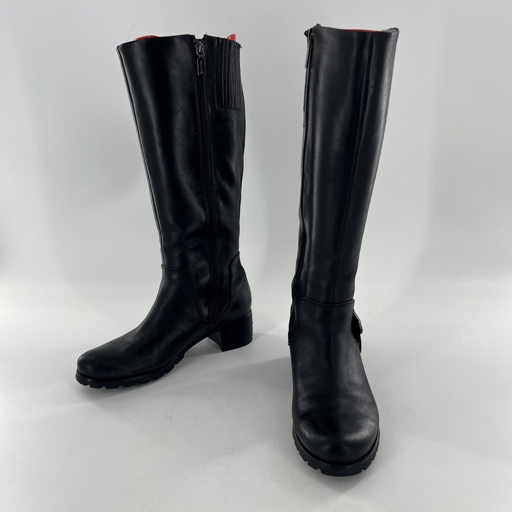 Blondo Tall Waterproof Riding Boots Womens Black 7.5‎ Chunky Block Heel Lug Sole